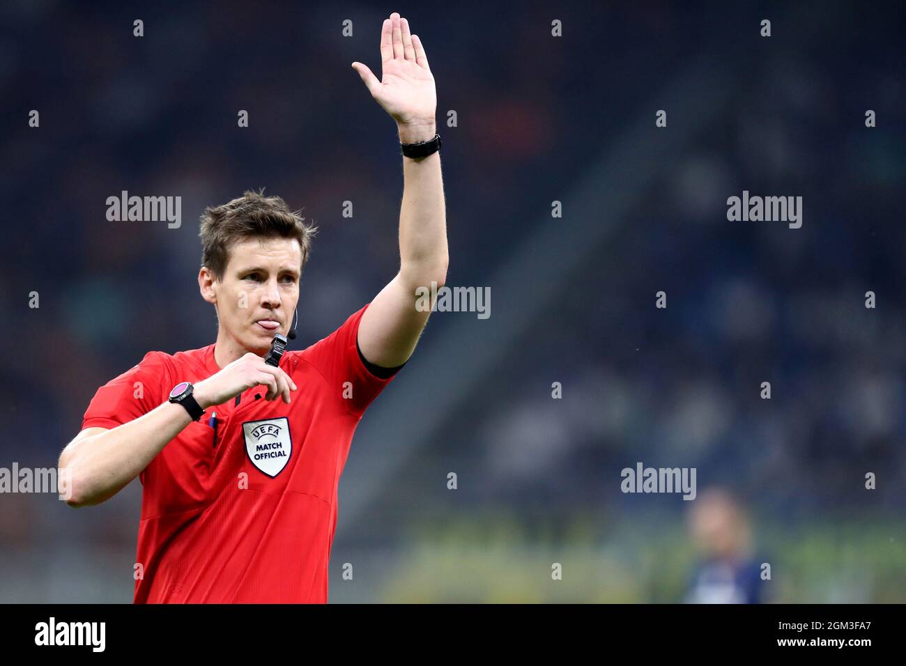 Official referee Daniel Siebert gestures during the Uefa Champions