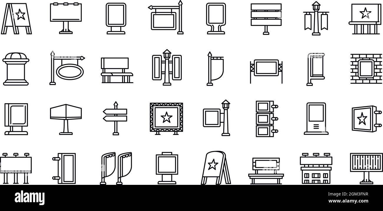 Outdoor advertising icons set. Outline set of outdoor advertising ...