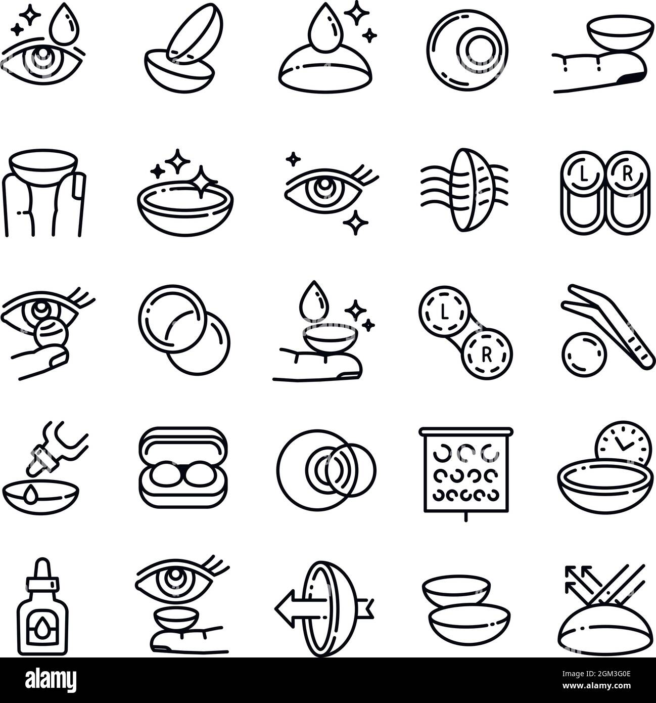 Contact lens icons set. Outline set of contact lens vector icons for ...