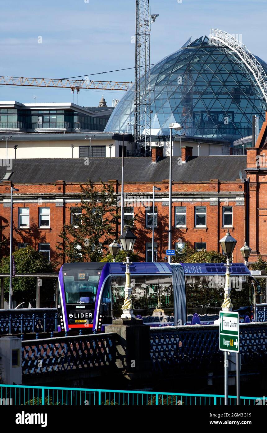 Belfast Glider Bus on the streets of Belfast, Northern Ireland Stock
