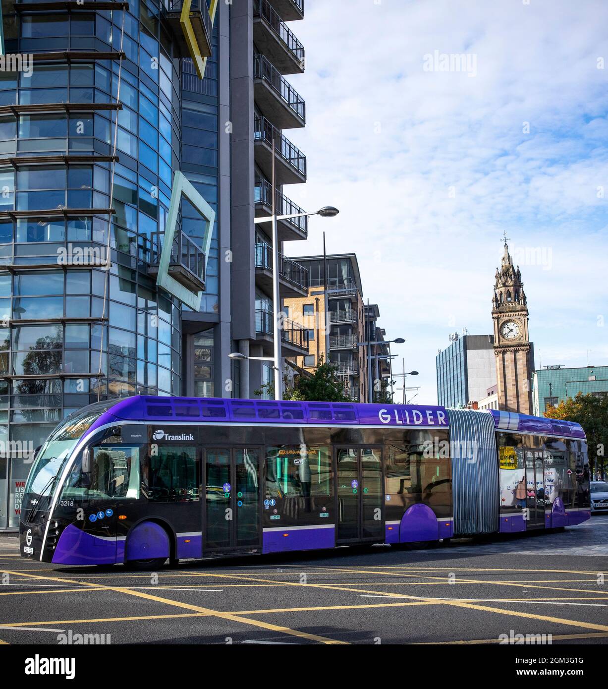 Belfast Glider Bus on the streets of Belfast, Northern Ireland Stock