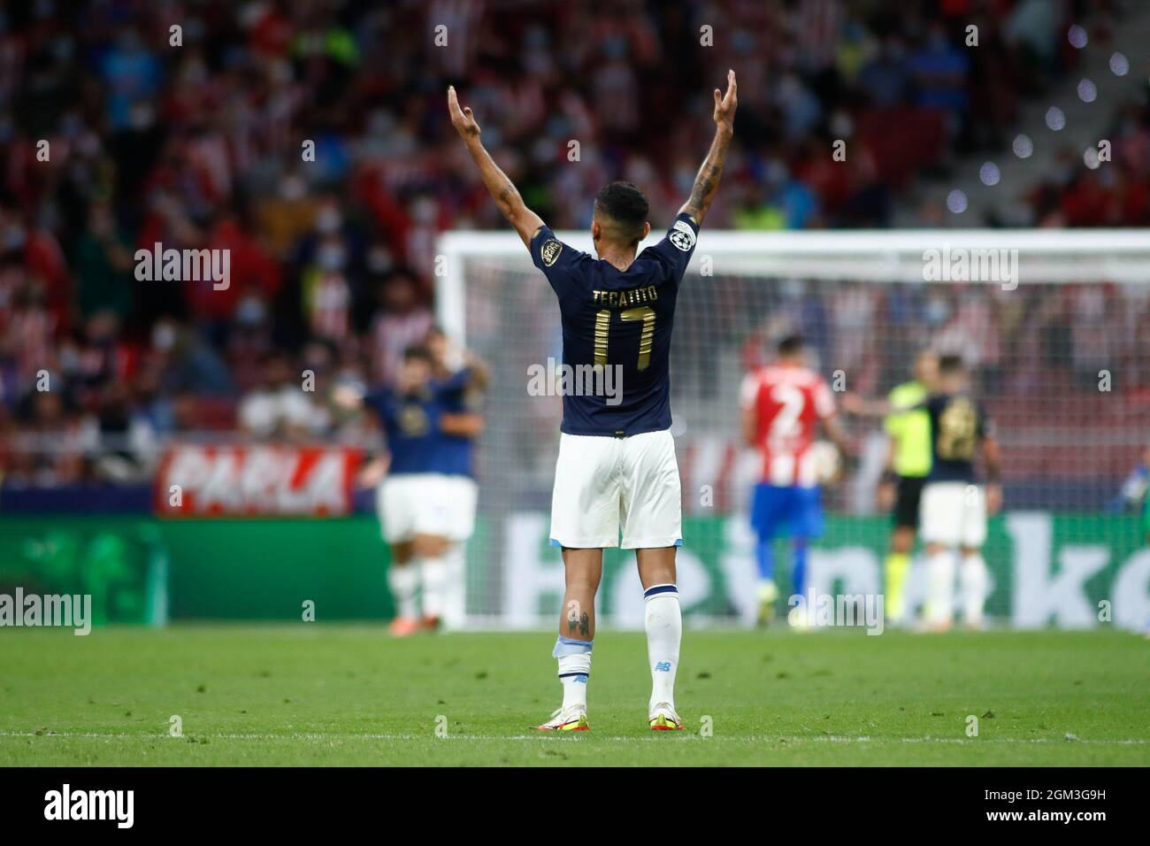 Madrid, Spain. 15th Sep, 2021. Jesus Corona of Porto protest during the UEFA Champions League, Group B, football match played between Atletico de Madrid and FC Porto at Wanda Metropolitano stadium on September 15, 2021, in Madrid, Spain Credit: Independent Photo Agency/Alamy Live News Stock Photo