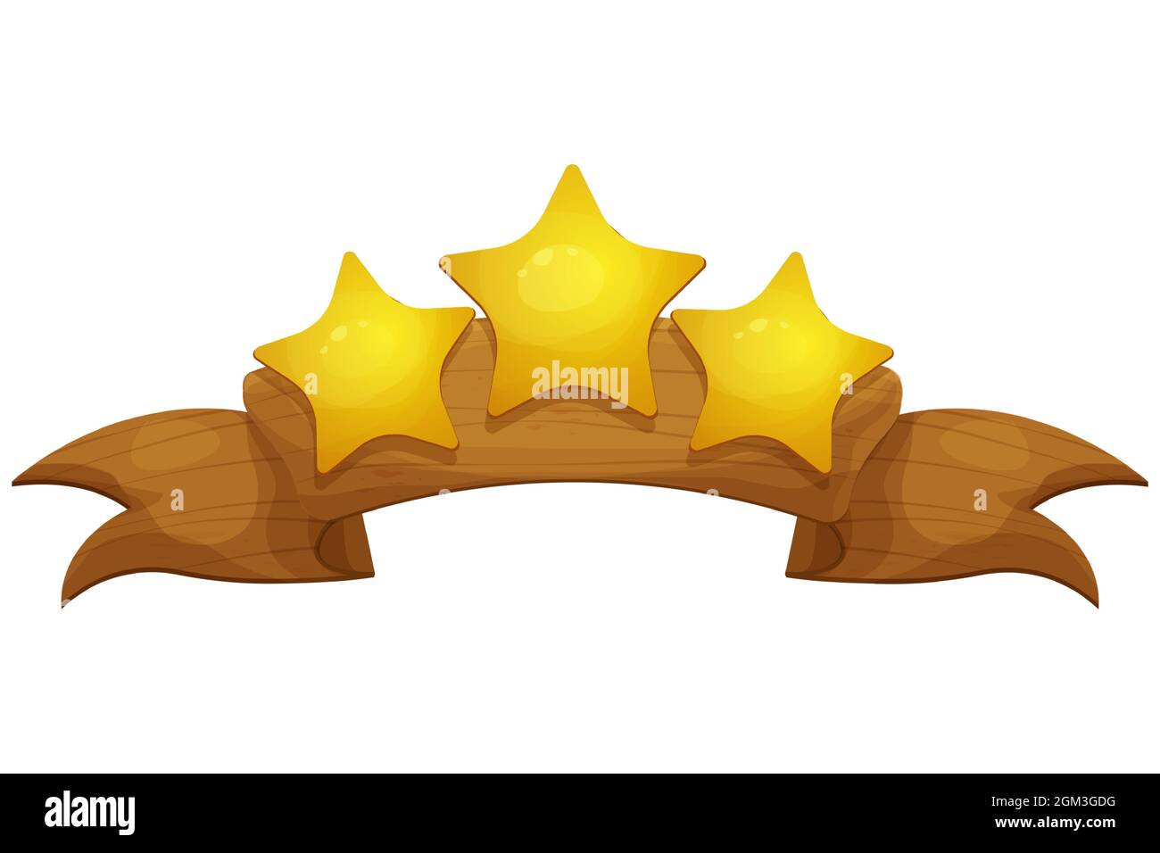 Wooden ribbon banner victory sign with stars comic in cartoon style