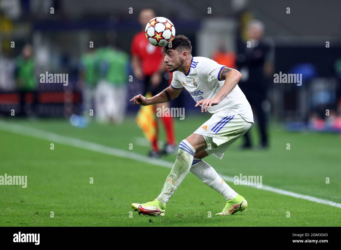 Federico Valverde of Real Madrid Cf  in action during the  Uefa Champions League Group D  match between FC Internazionale and Real Madrid Fc . Stock Photo