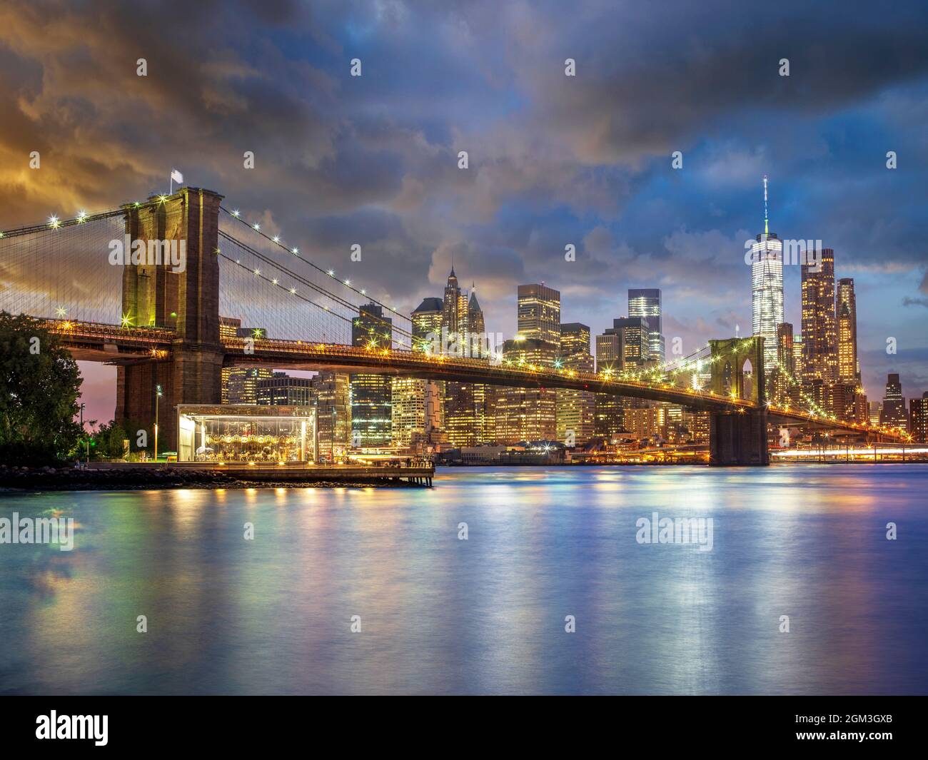Brooklyn Bridge and Skyline at Night Manhatten,New York City, North