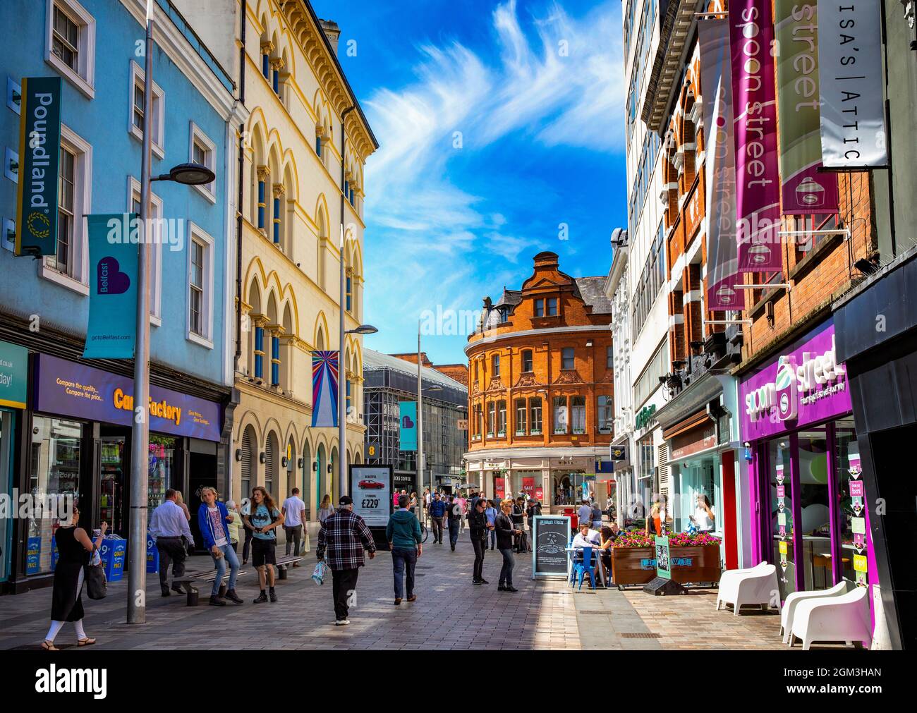 Shopping district of city centre Belfast, Northern Ireland Stock Photo
