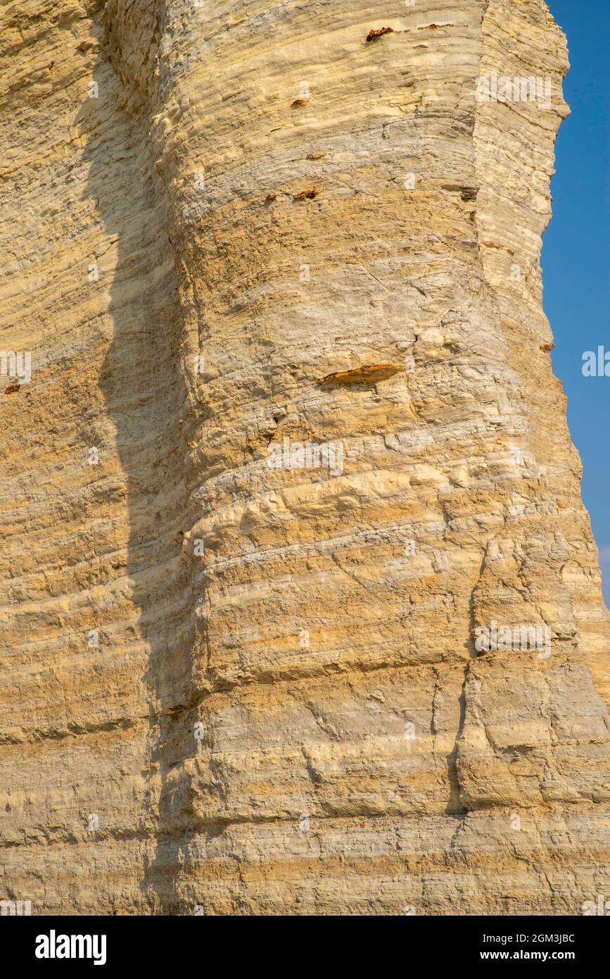 Monument Rocks National Natural Landmark, an area of  eroded chalk formations on the Great Plains, near Scott City, Kansas, USA, on a beautiful summer Stock Photo