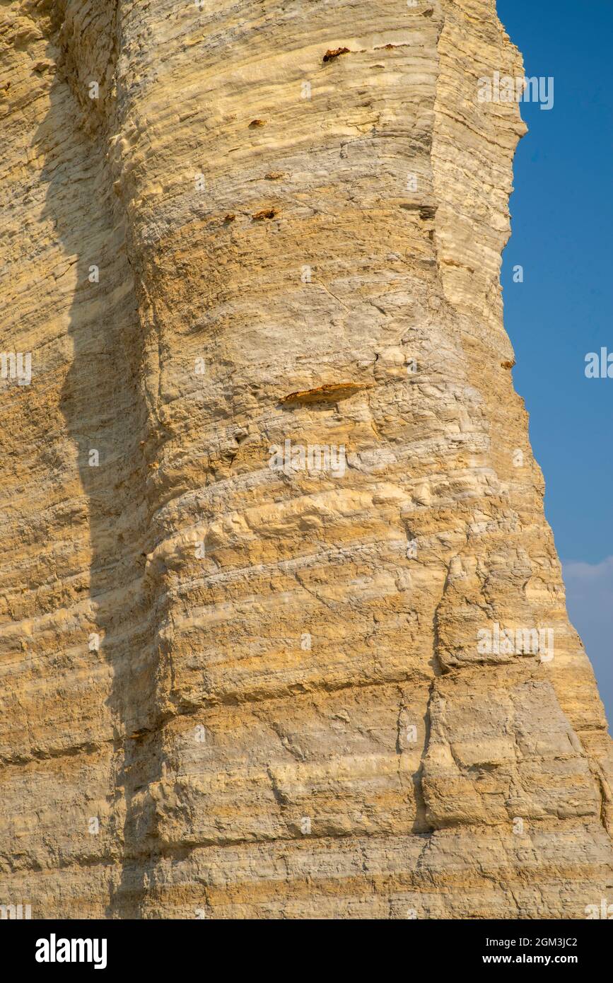 Monument Rocks National Natural Landmark, an area of  eroded chalk formations on the Great Plains, near Scott City, Kansas, USA, on a beautiful summer Stock Photo