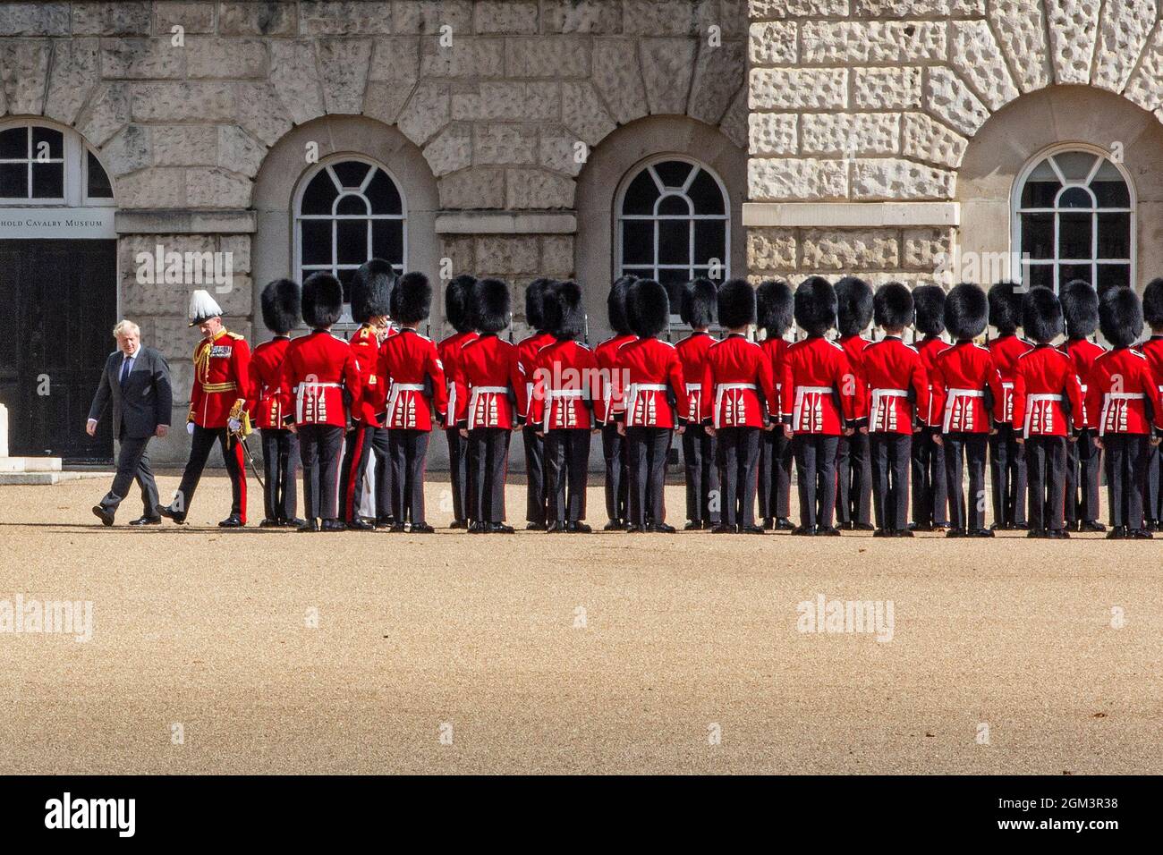 Boris Johnson and Crown Prince of Abu Dhabi Sheikh Mohamed bin Zayed bin Sultan Al Nahyan inspect the Guard of honour on Horse Guards parade London Stock Photo