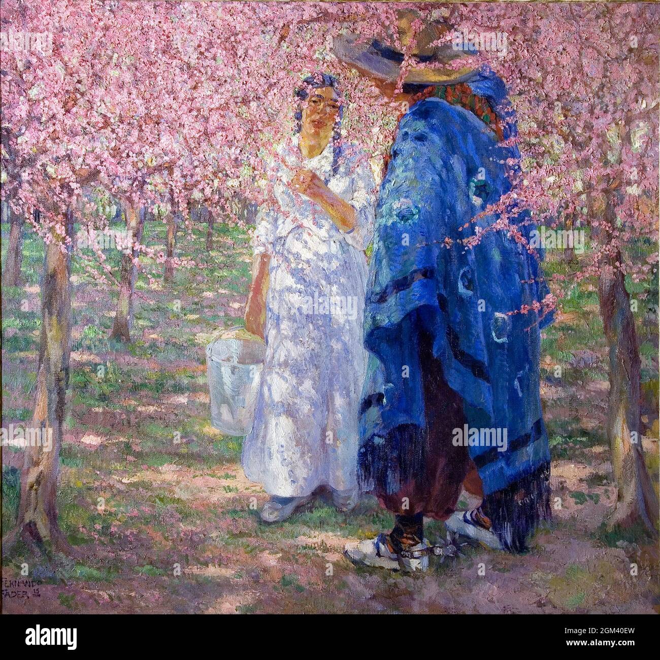 Amid Peachtrees in Bloom by Fernando Fader (1882-1935), 1915 Stock Photo