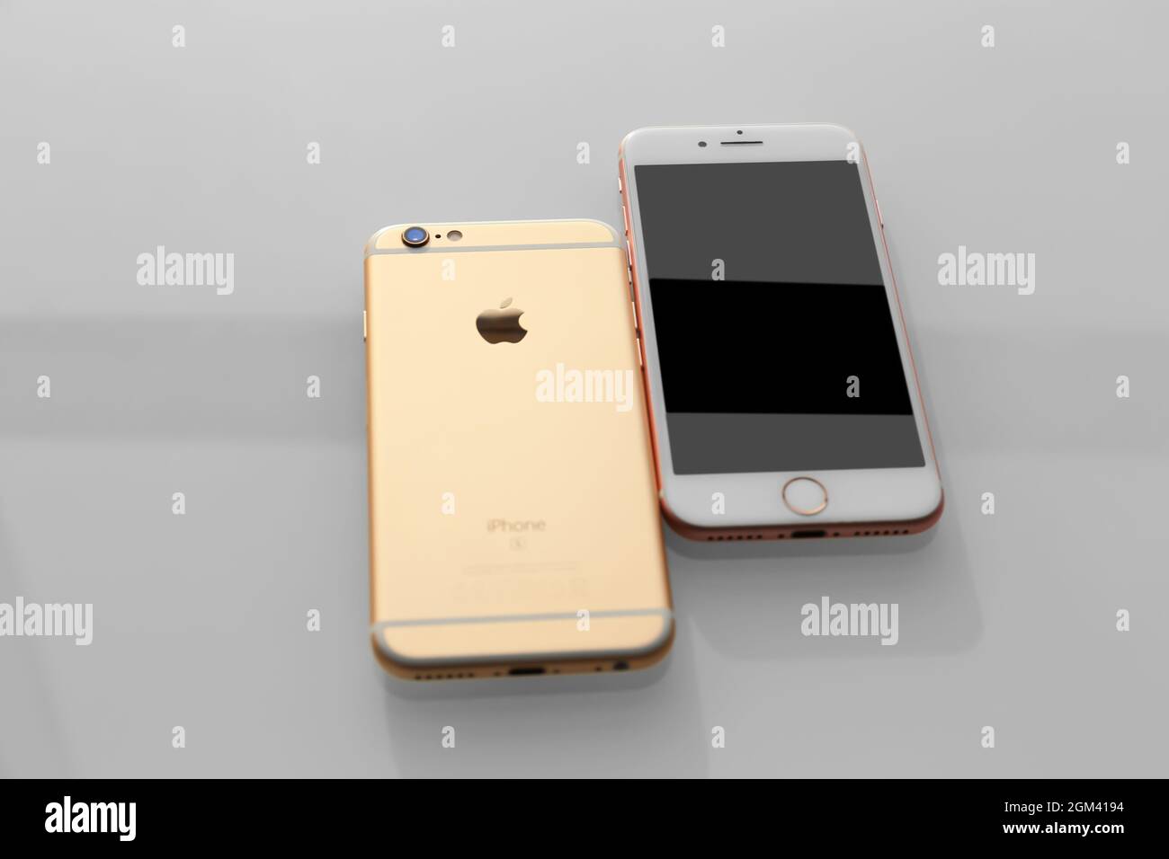 Kiev Ukraine October 19 17 Back Panel Of Iphone 7 Rose Gold And Iphone 6s Gold On Light Background Stock Photo Alamy