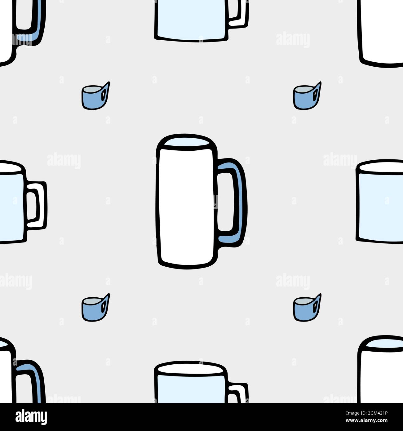 Pattern with kitchen mug on a grey background and lettering Kitchen. Stock Vector