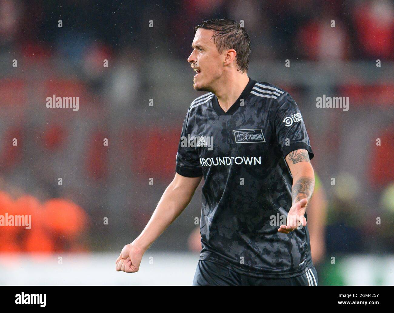 Prag, Czech Republic. 16th Sep, 2021. Football: UEFA Europa Conference League, Slavia Prague - 1. FC Union Berlin, Group Stage, Group E, Matchday 1, Eden Arena. Berlin's Max Kruse reacts. Credit: Robert Michael/dpa-Zentralbild/dpa/Alamy Live News Stock Photo