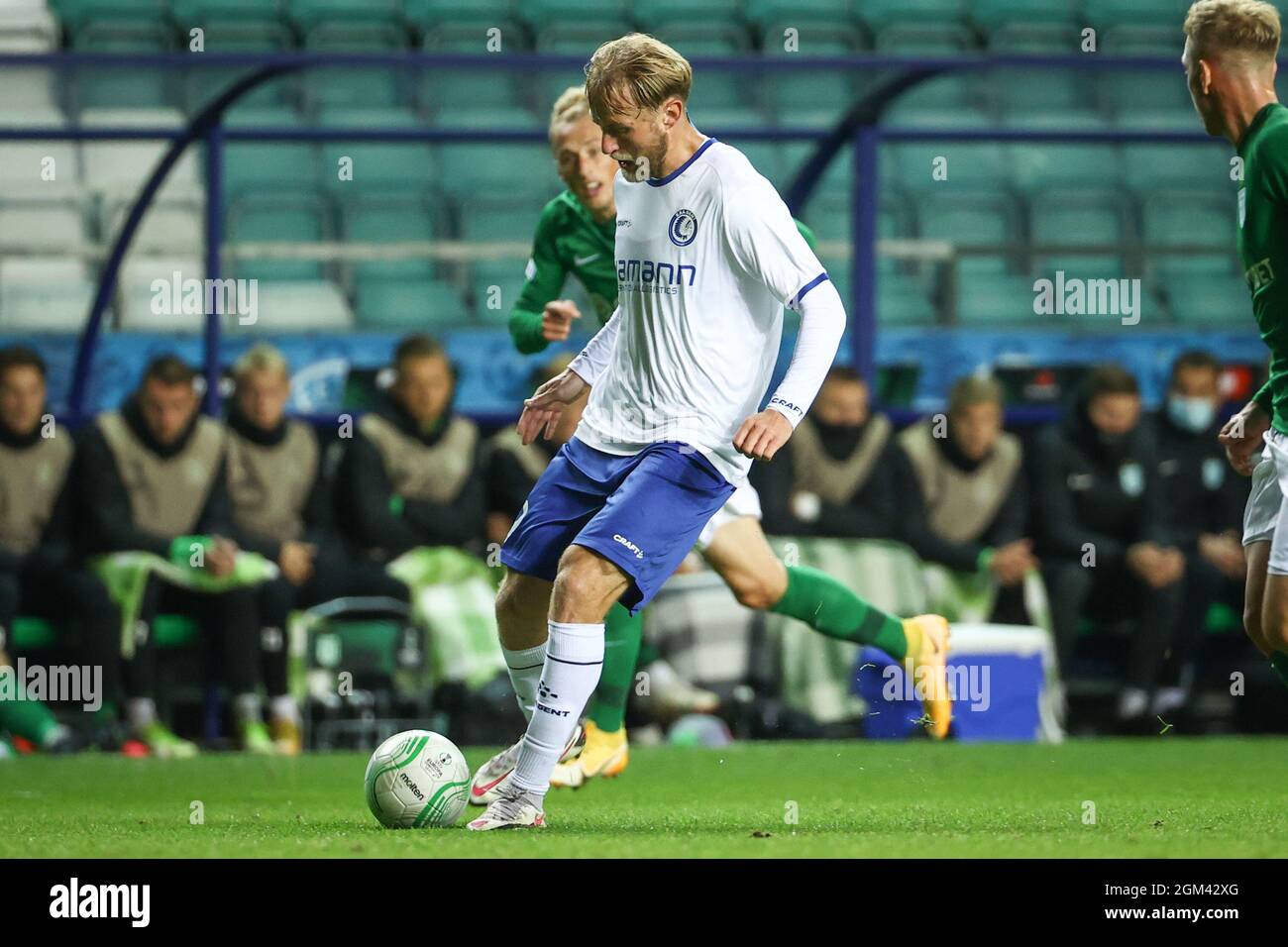 Gent's Roman Bezus pictured in action during a soccer game between Estonian FC Flora Tallinn and Belgian KAA Gent, Thursday 16 September 2021 in Talli Stock Photo