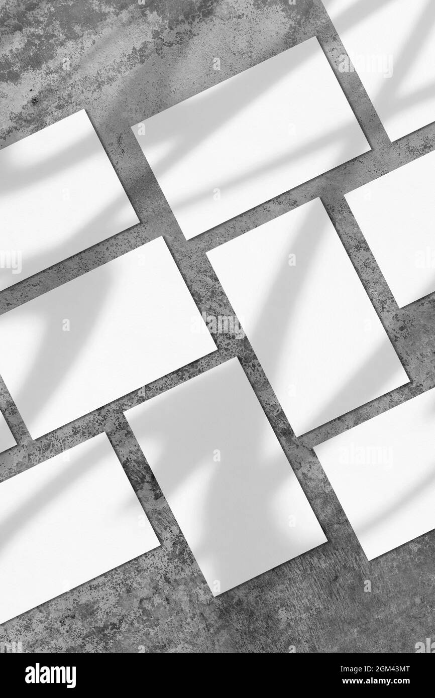 Empty white rectangle poster mockups with diagonal shadow Stock Photo