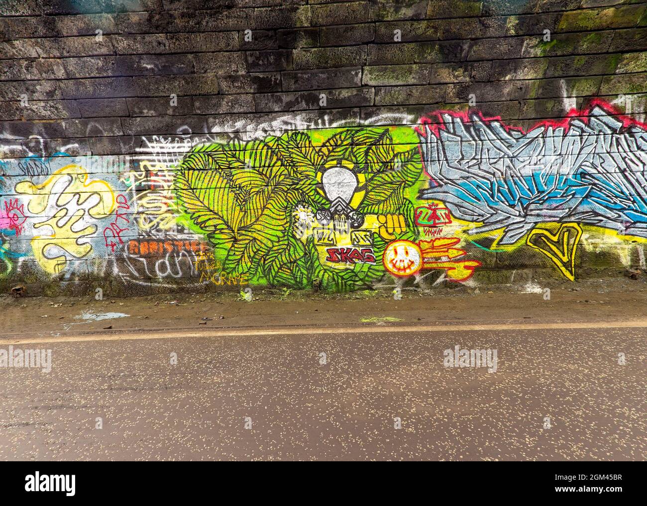 Graffiti artwork inside the Innocent Railway Tunnel, Edinburgh, Scotland, UK Stock Photo