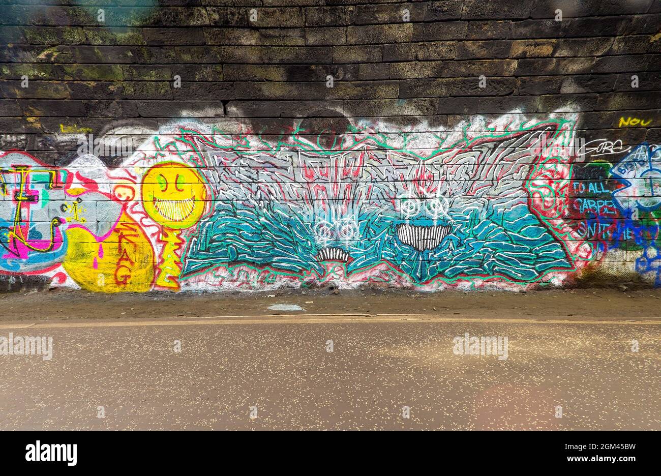 Graffiti artwork inside the Innocent Railway Tunnel, Edinburgh, Scotland, UK Stock Photo