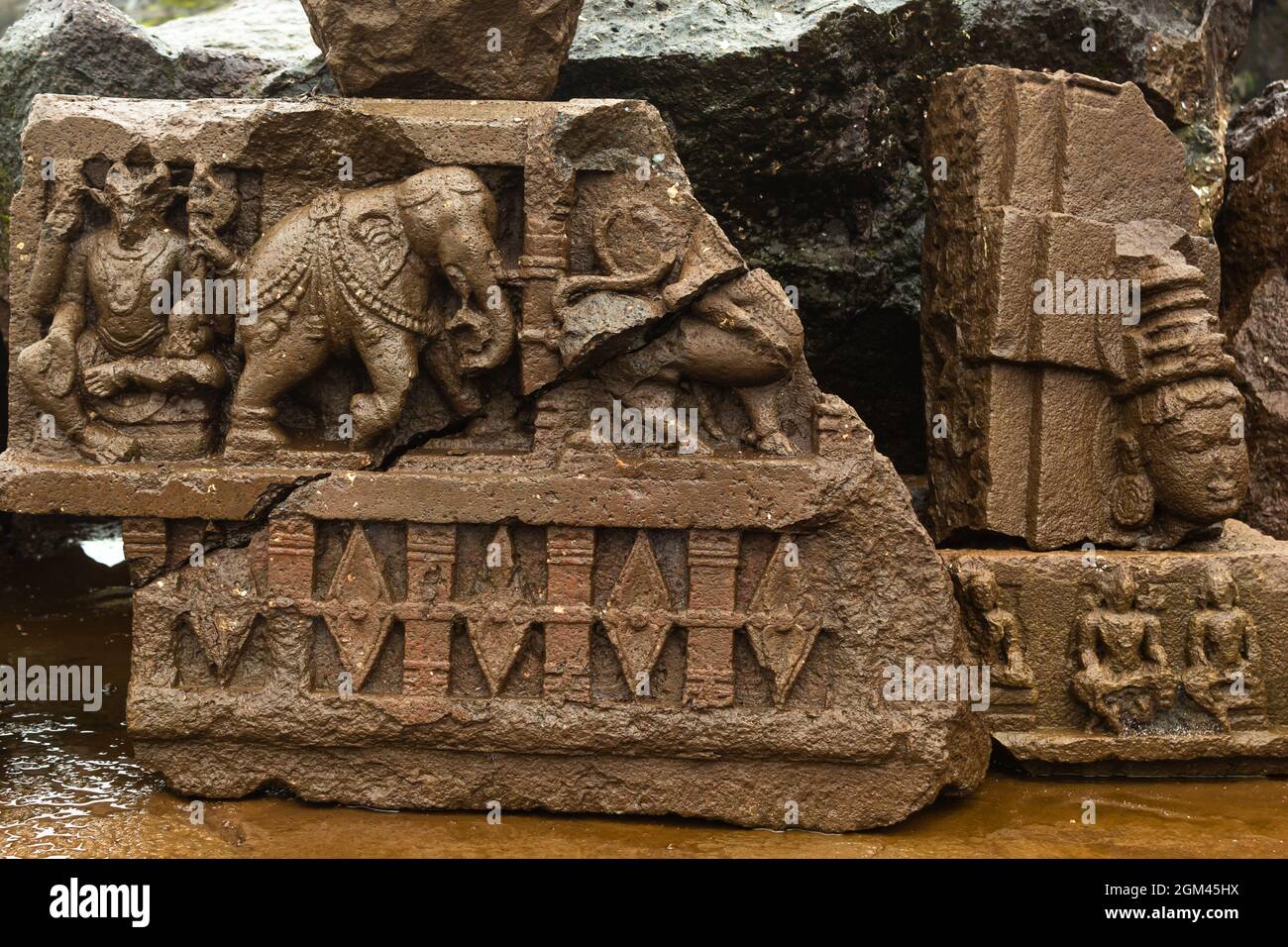 The Ancient rock stone sculpture of Indian culture. the artist ...