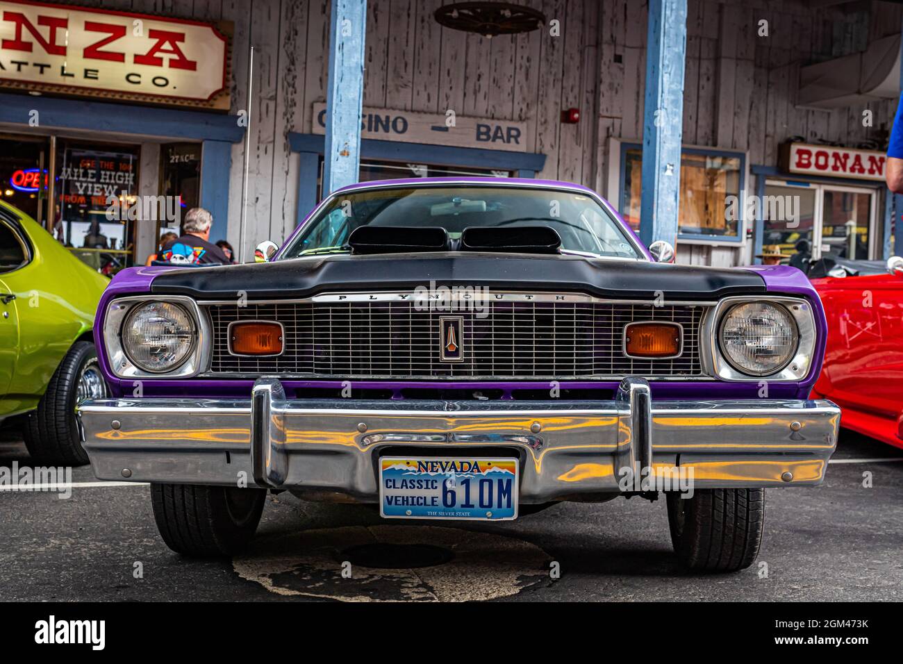 Virginia City, NV - July 30, 2021: 1976 Plymouth Duster Twister Edition at a local car show. Stock Photo