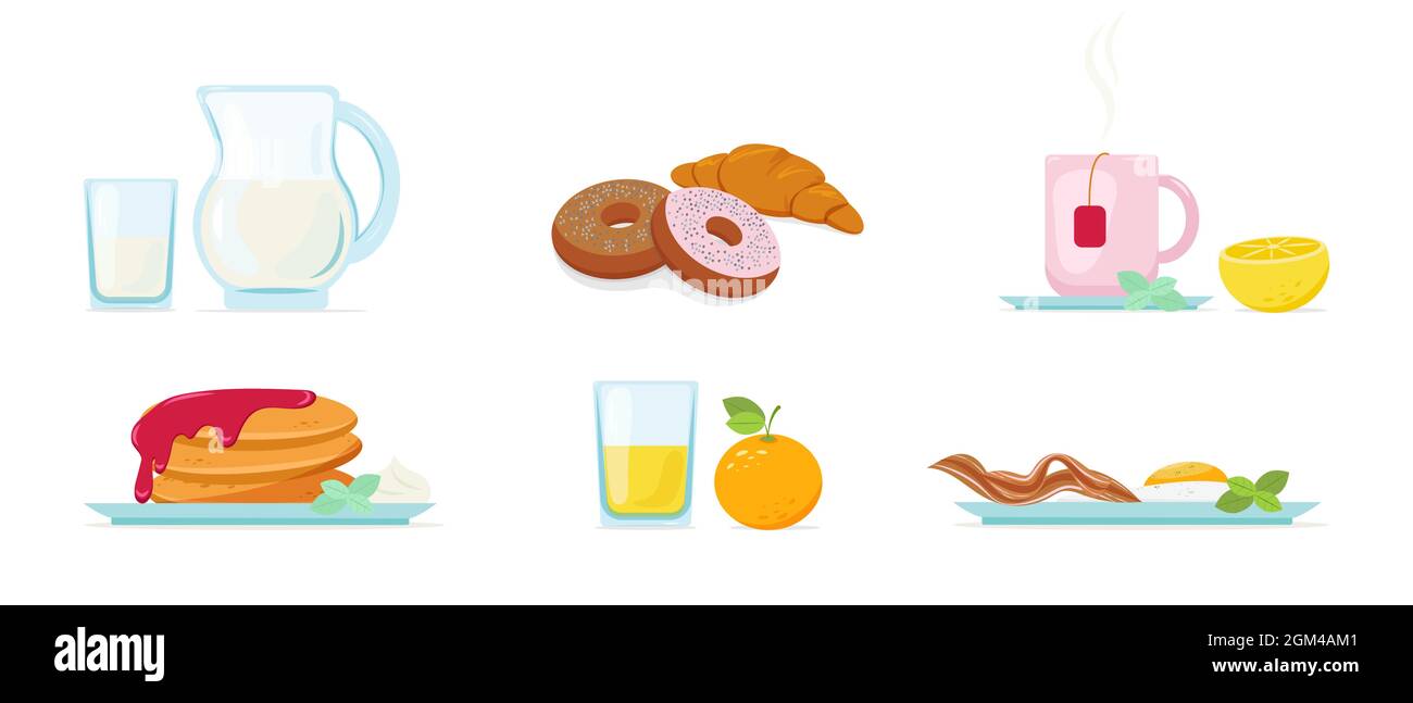 Illustration of breakfast in flat style set Stock Vector Image & Art ...