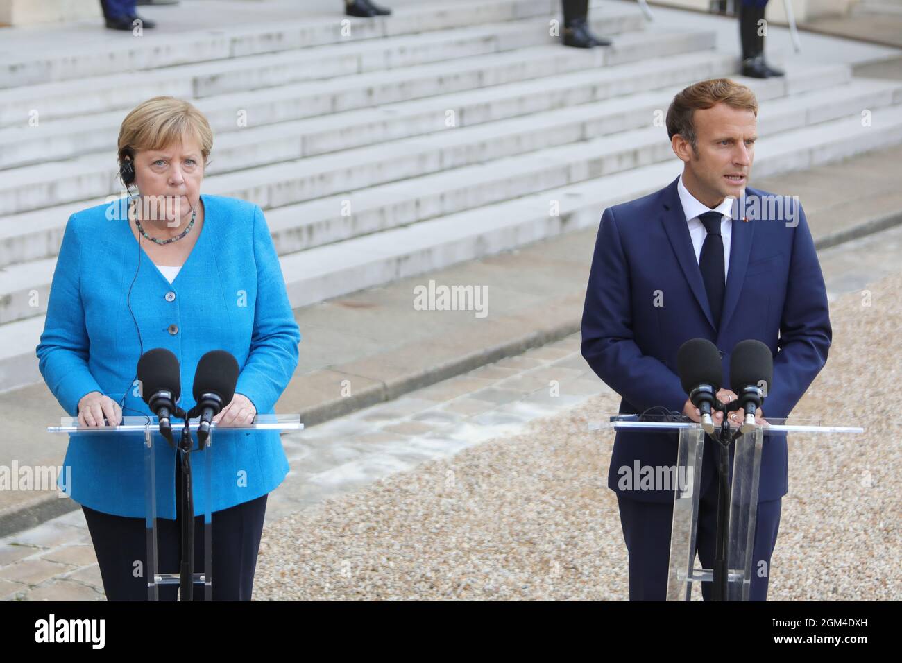 Paris, France, the 16 september 2021, Talk between Mme Angela Merkel, Chancellor of Germany and Mr Emmanuel Macron french President, François Loock/Alamy Stock Photo