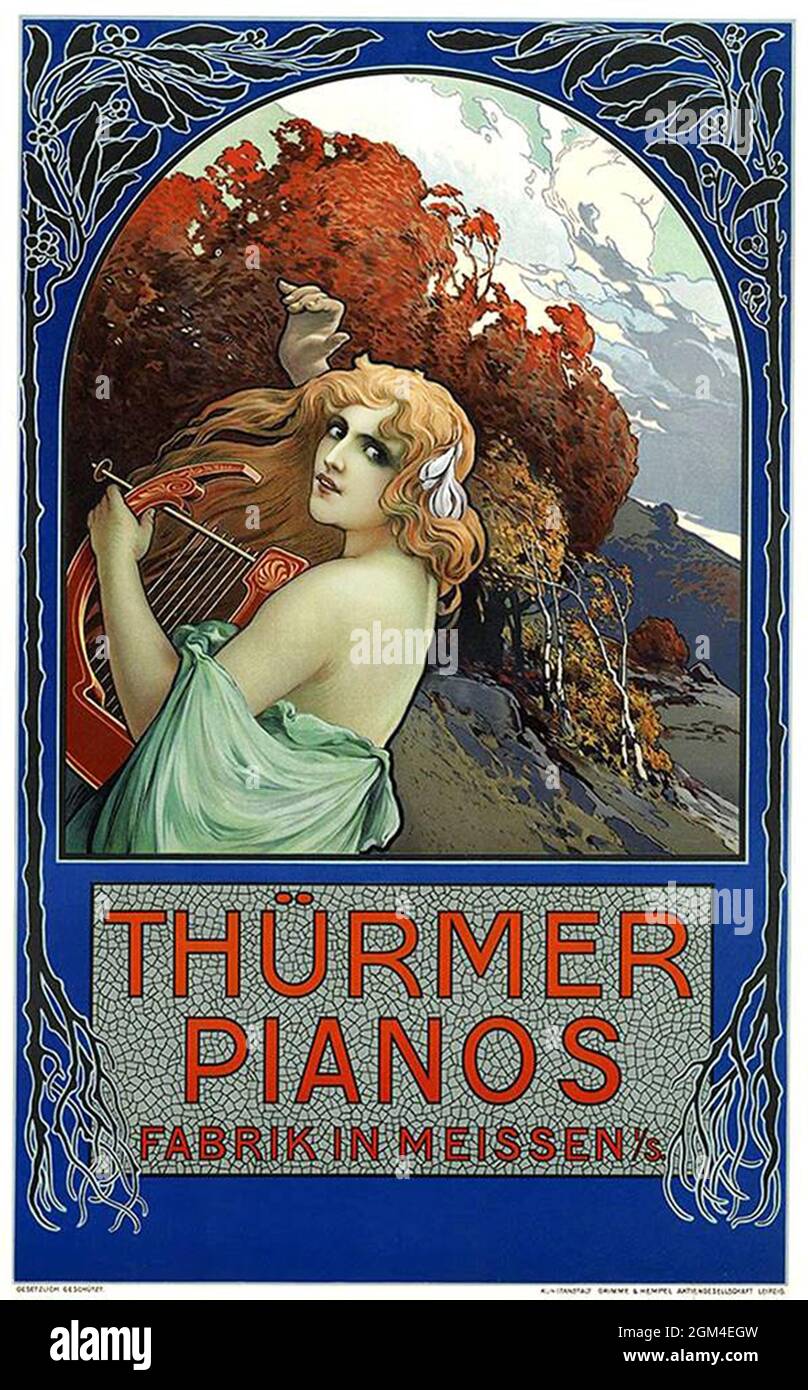 Click On - Vintage German piano poster - Thürmer pianos, Meissen, 1900 Stock Photo