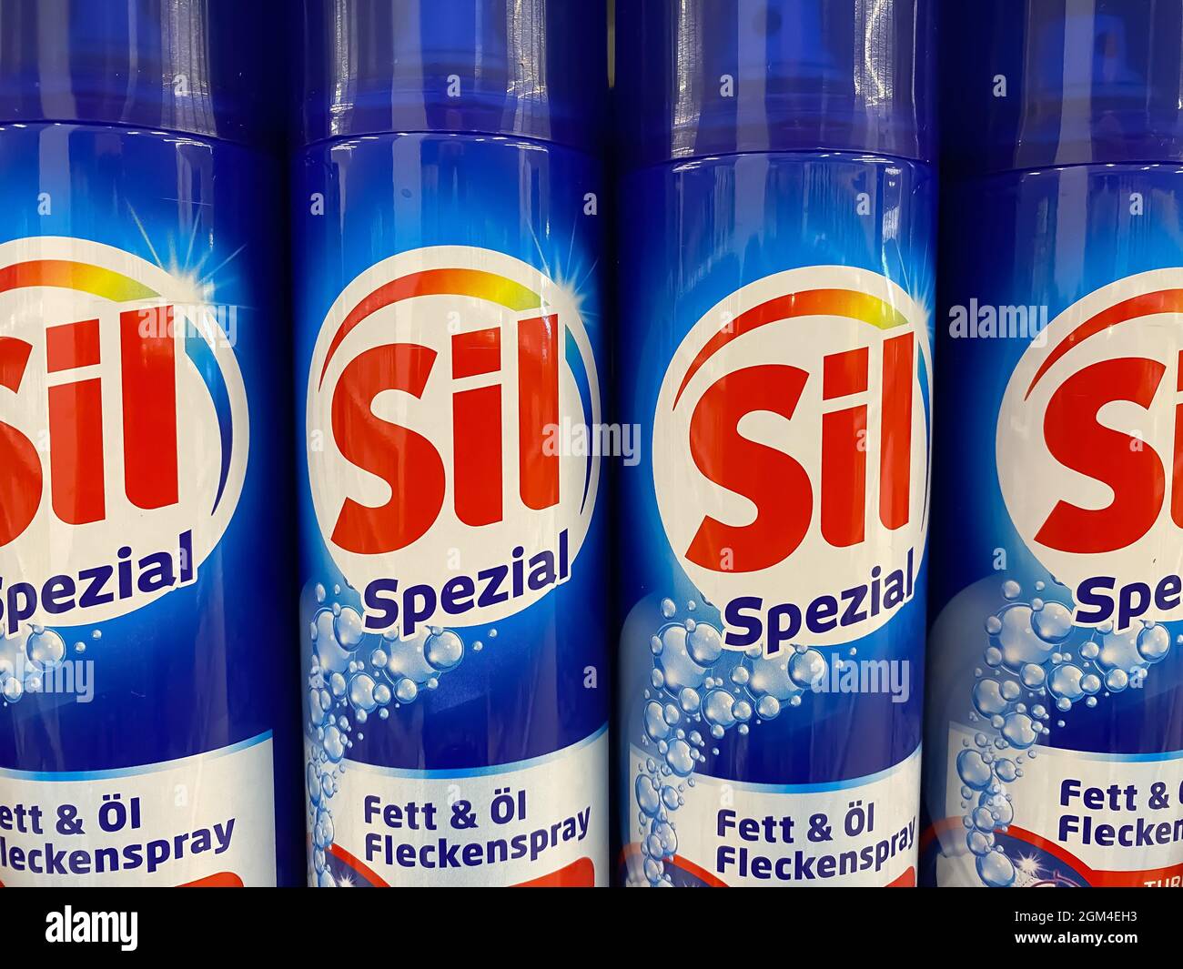 Viersen, Germany - May 9. 2020: Close up of spray cans Sil laundry cloth  stain remover in shelf of german supermarket (focus on center Stock Photo -  Alamy