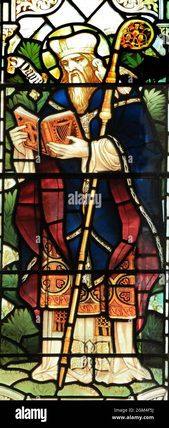 St David, stained glass window, by J Powell & Son, Blakeney, Norfolk, England Stock Photo