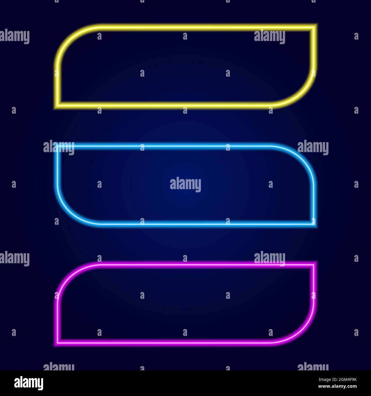 Neon lights empty rectangular frames set. Modern space for text neon shape. Banner template. Stock Vector