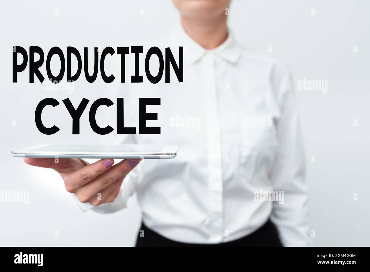 Text caption presenting Production Cycle. Concept conversion