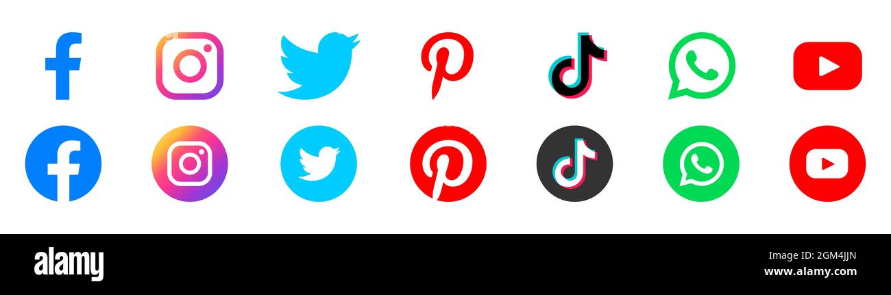 Round social media icons or social network logos flat icon set ...