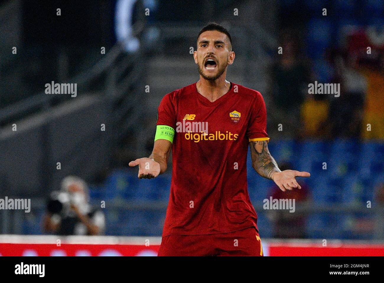 Lorenzo Pellegrini of AS Roma during the UEFA Europa Conference League football match between AS Roma and CSKA Sofia at The Olympic Stadium in Rome on September 16, 2021 Stock Photo