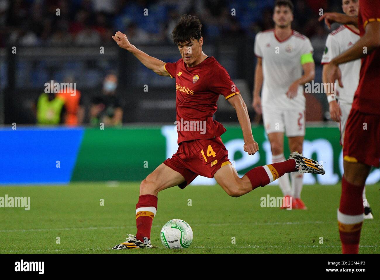 Eldor Shomurodov of AS Roma during the UEFA Europa Conference League football match between AS Roma and CSKA Sofia at The Olympic Stadium in Rome on September 16, 2021 Stock Photo