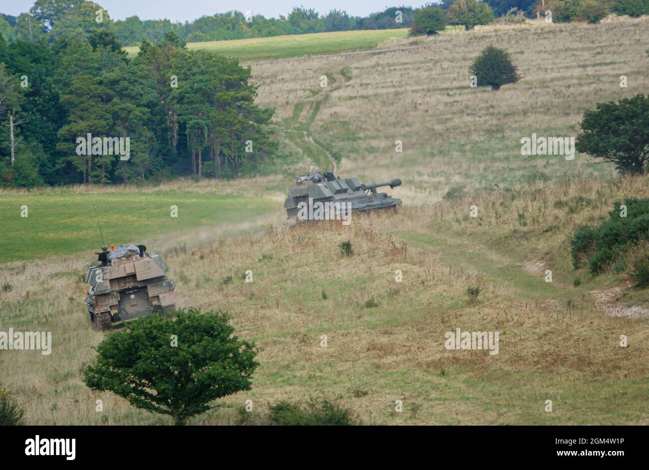 Two British Army Military As-90 Braveheart (Gun Equipment 155Mm L131 ...