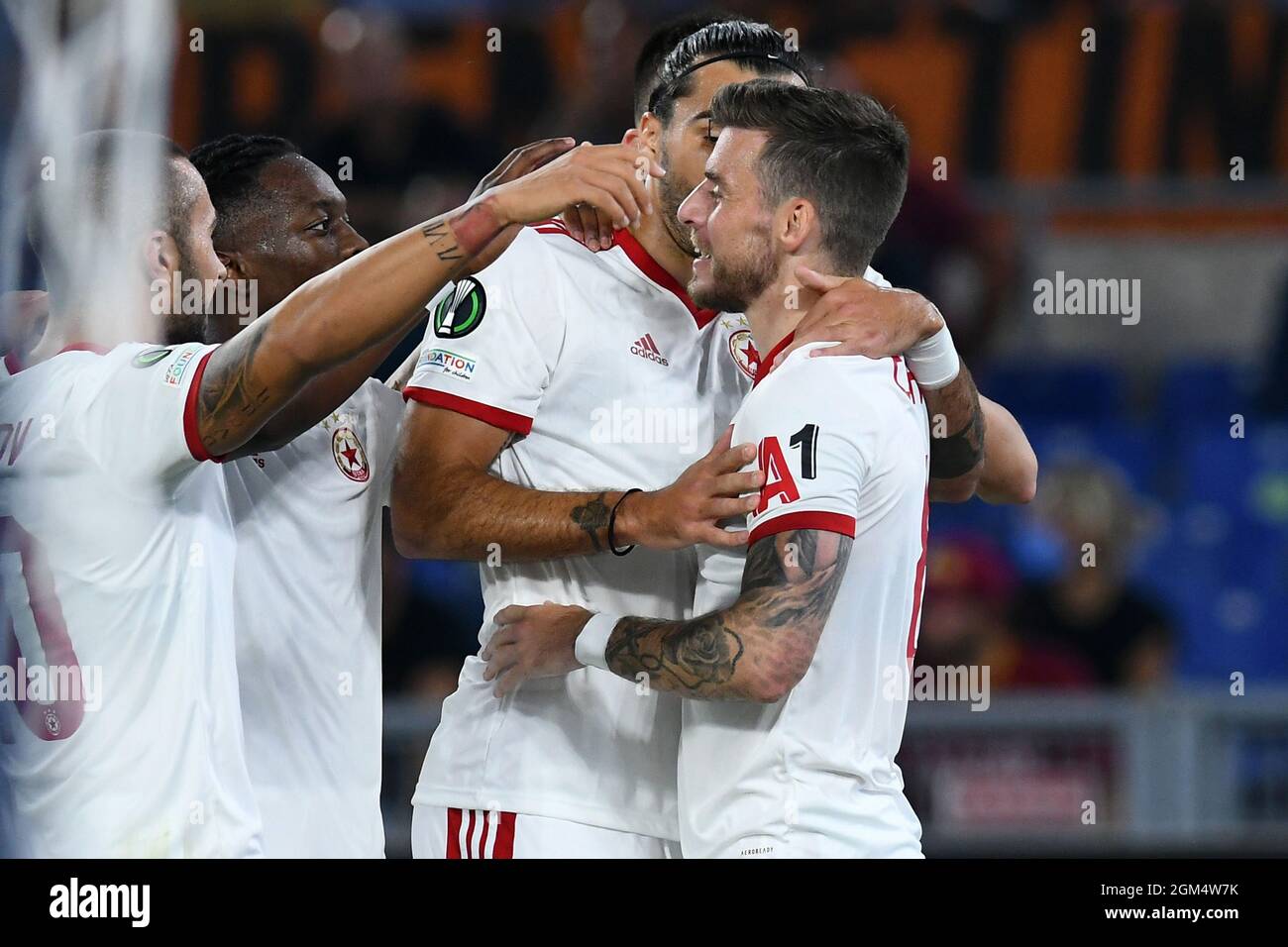 16th September 2021: Stadio Olimpico, Rome, Italy; Graham Carey of CSKA Sofia celebrates after scoring the goal during the Conference League match between AS Roma versus CSKA Sofia at Olimpico stadium Stock Photo