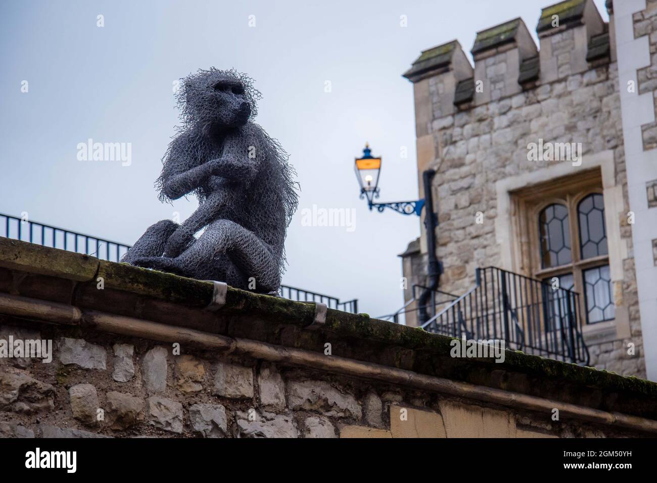 Royal Menagerie monkey statue at the Tower of London Castle Stock Photo