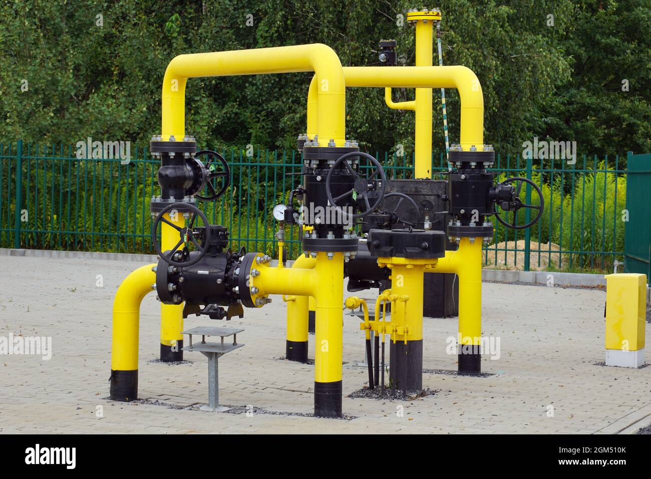 Pipes, valves, pressure gauges, knobs. Gas transmission station Stock