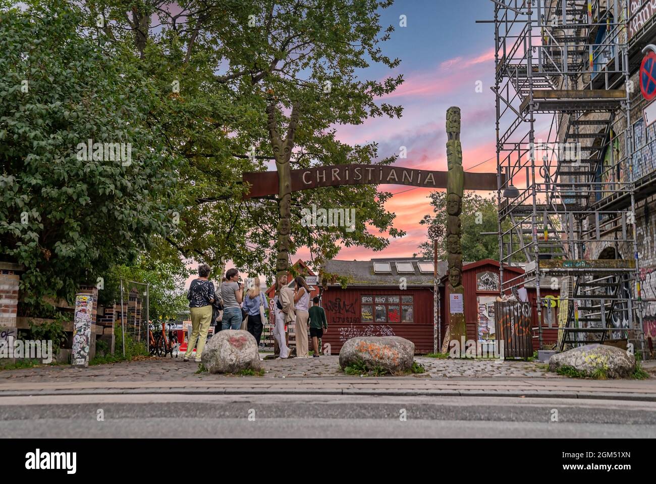 Sign located above the entrance to Christiania Stock Photo