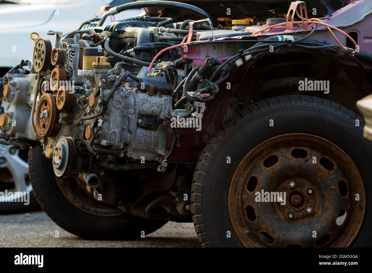 Car engine damage rusty and broken car motor Stock Photo Alamy