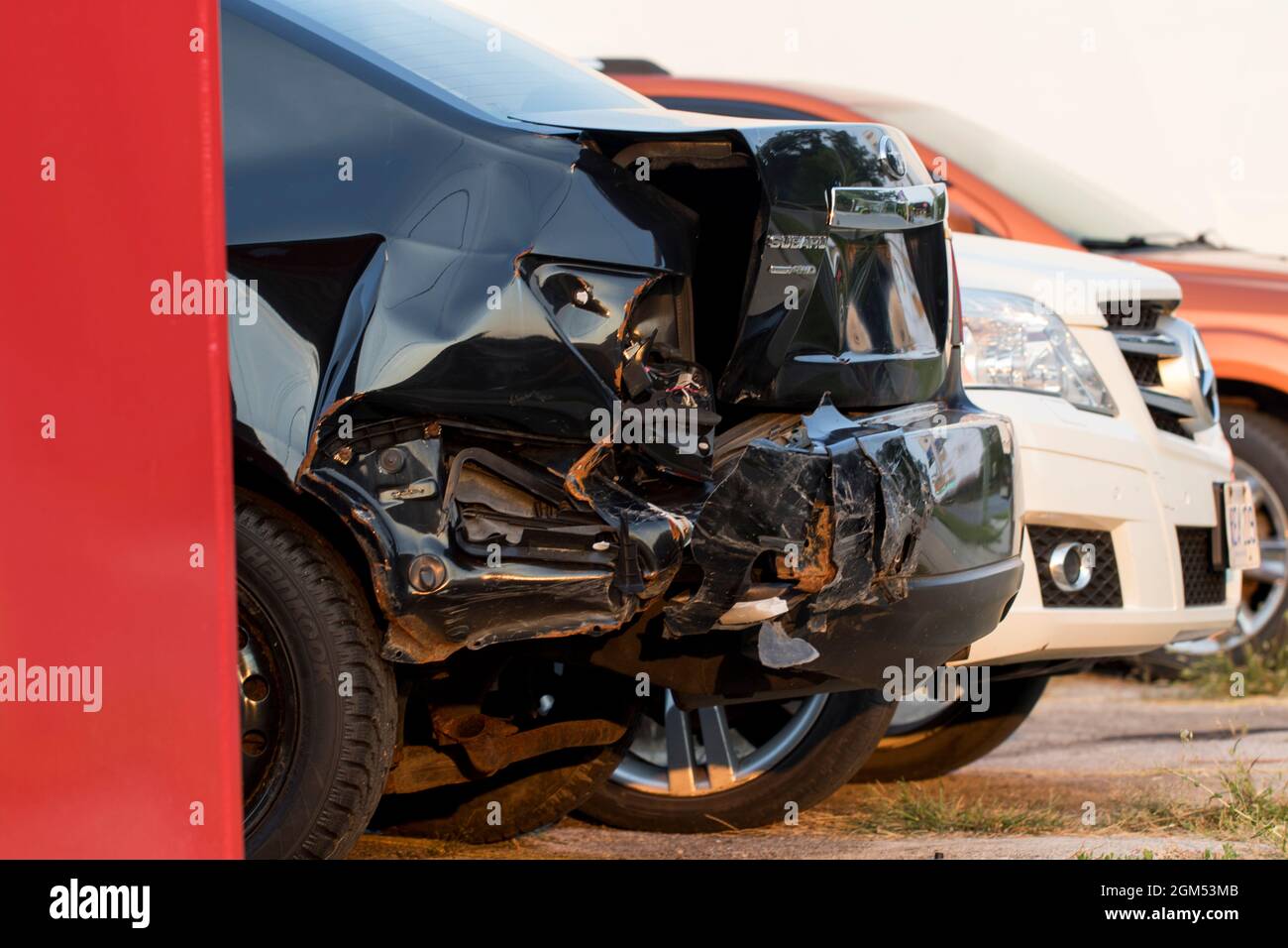 Damaged car bumper car accident. Car insurance claim vehicle accident