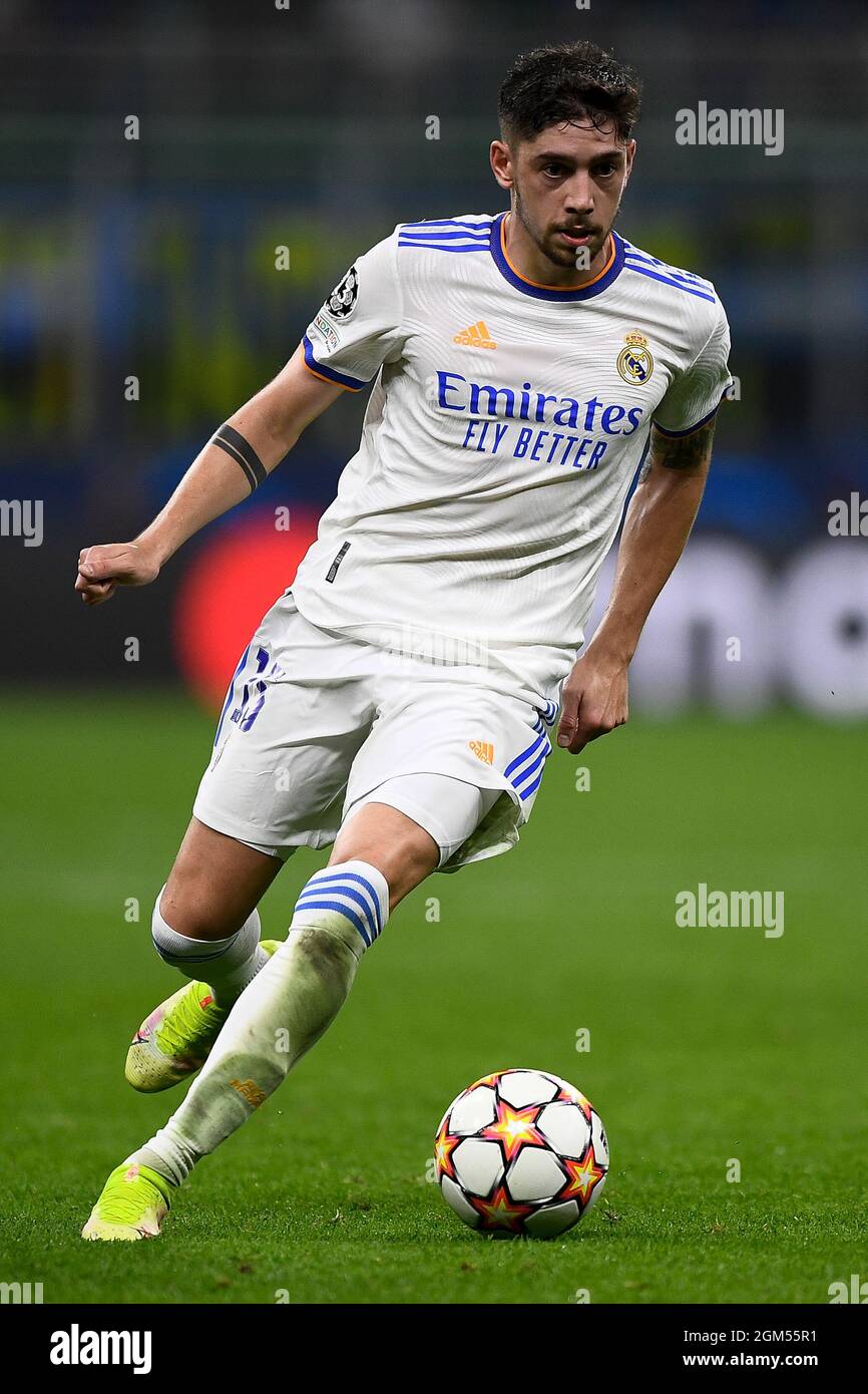 Milan, Italy. 15 September 2021. Federico Valverde of Real Madrid CF in action during the UEFA Champions League football match between FC Internazionale and Real Madrid CF. Credit: Nicolò Campo/Alamy Live News Stock Photo