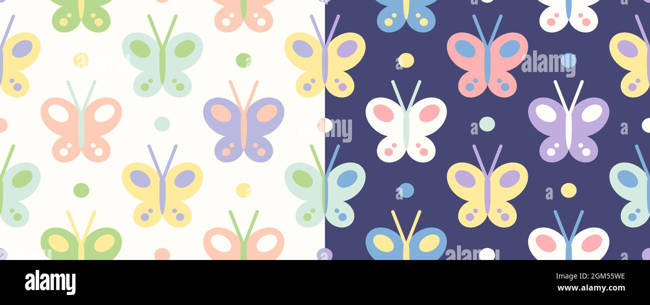 Vector vintage seamless pattern with colorful butterflies. Retro seamless set patterns with butterfly for kids. Stock Vector