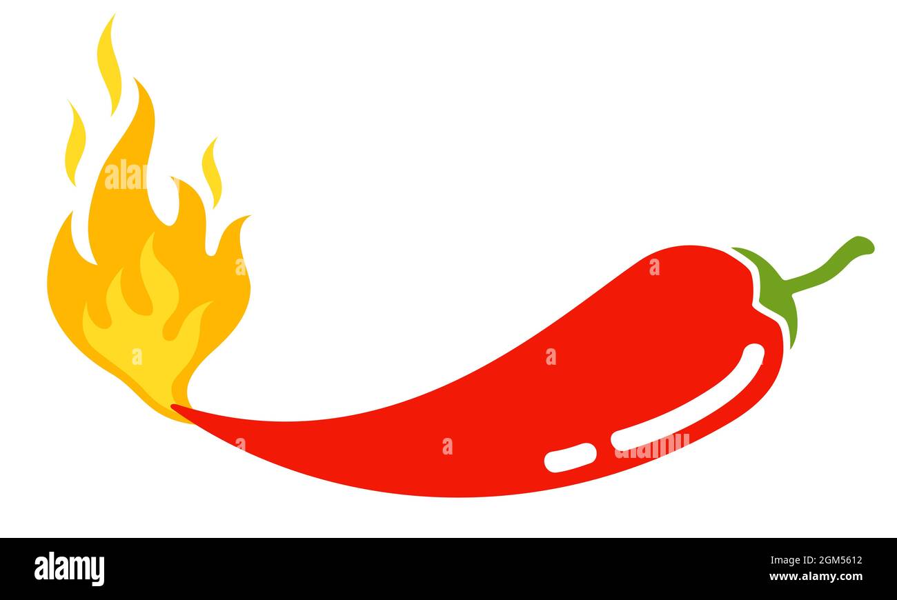 Vector illustration of a spicy chili pepper with flame. Cartoon red chili for Mexican or Thai food. Hot chilli. Stock Vector