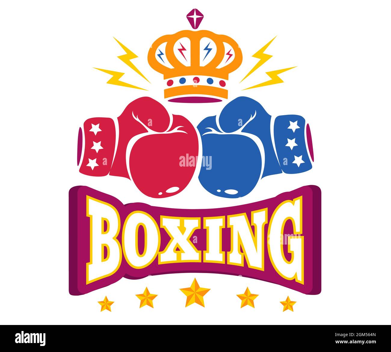 Vector vintage poster for boxing with gloves and crown. Vector logo with two gloves and crown for boxing. Stock Vector