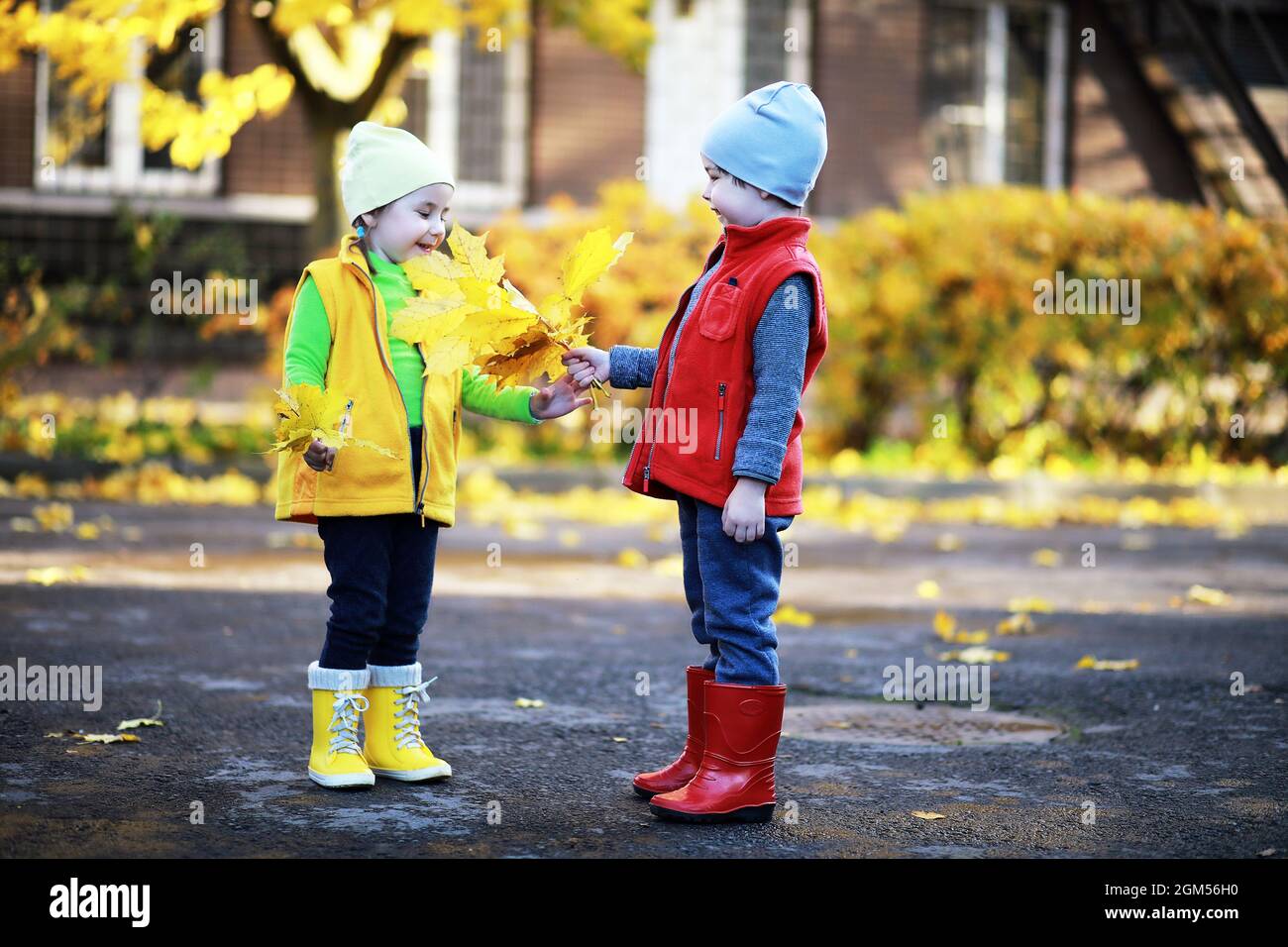 Children walk in the autumn park in the fall Stock Photo Alamy
