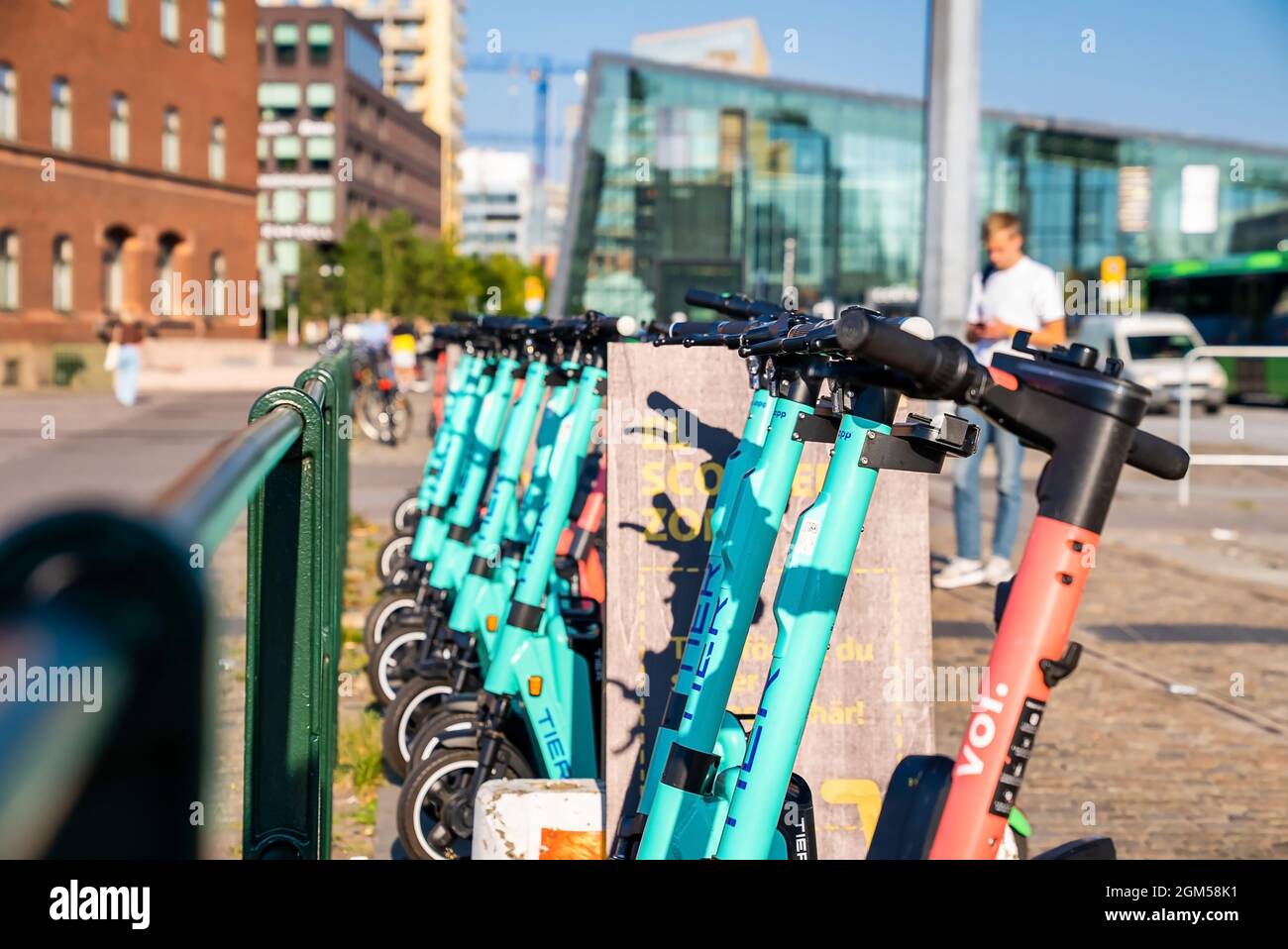 Electric scooters for hire popular mean of transportation Stock