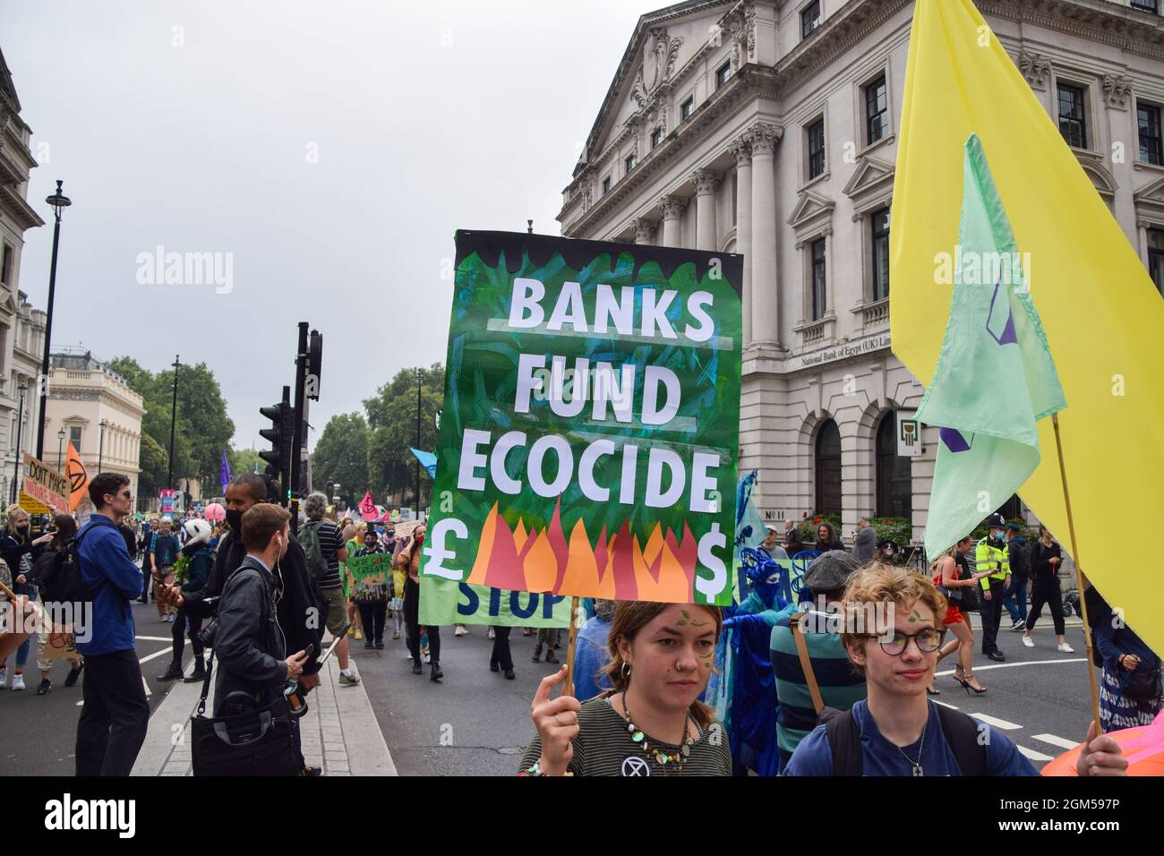 London, United Kingdom. 4th September 2021. Extinction Rebellion protesters in Central London during the March For Nature on the final day of their two-week Impossible Rebellion campaign, calling on the UK Government to act meaningfully on the climate and ecological crisis. Stock Photo