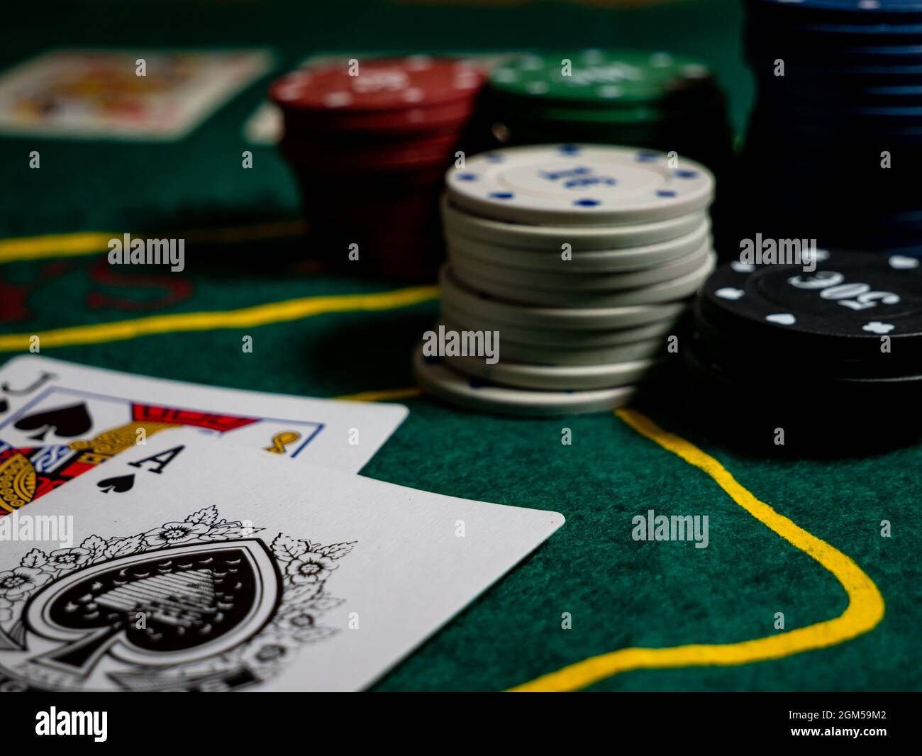 cards with ace and jack of spades, scoring with black jack Stock Photo
