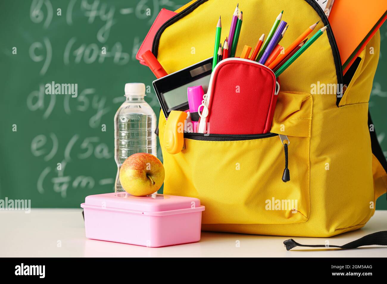 backpack with lunchbox and water bottle