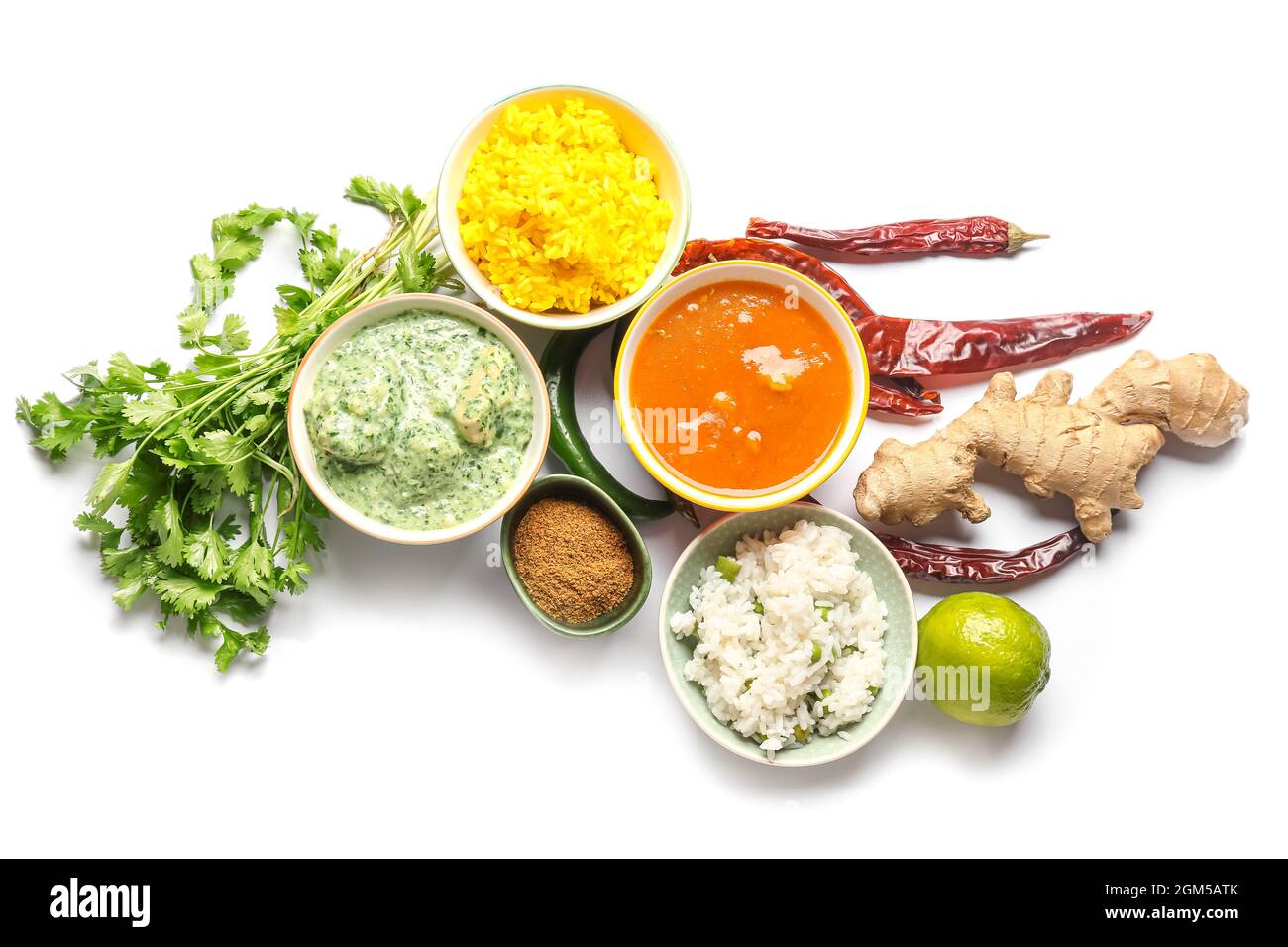 Traditional Indian food and spices on white background Stock Photo Alamy